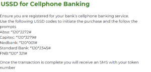 Buy VeryCo tokens via USSD for cell phone banking.