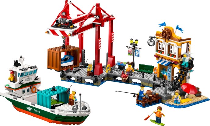 Seaside Harbor With Cargo Ship V30