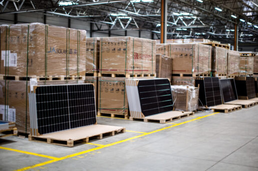 solar panels in warehouse